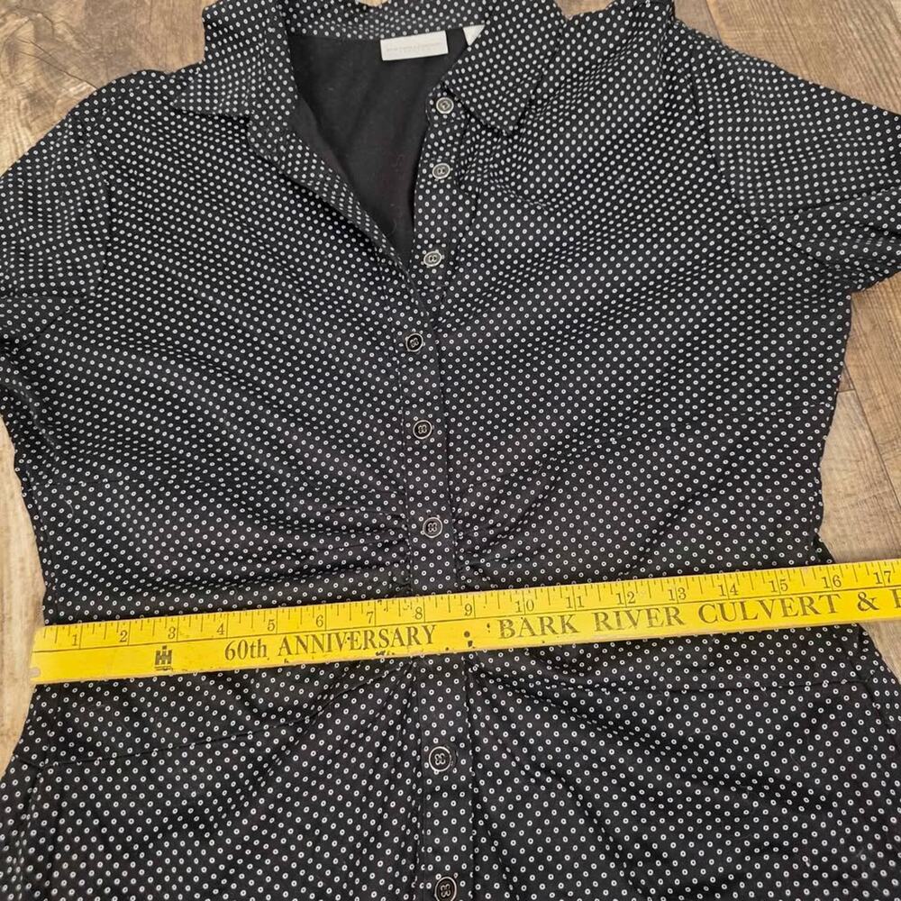 Y2K Ruched Fitted Blouse Black Micro Dot Button Up Size Large Office Siren - Picture 9 of 10